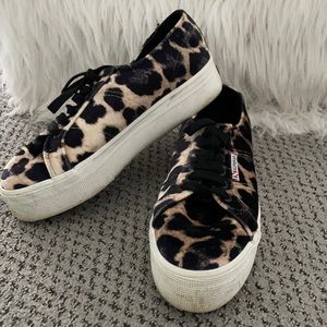 fuzzy cheetah platform Superga sneakers